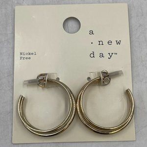 Women's A New Day Metal Double Hoop Earrings in Gold